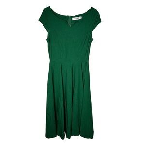 MUXNN Women's Green Cap Sleeve V Neck Fit Flare Midi Dress Size M